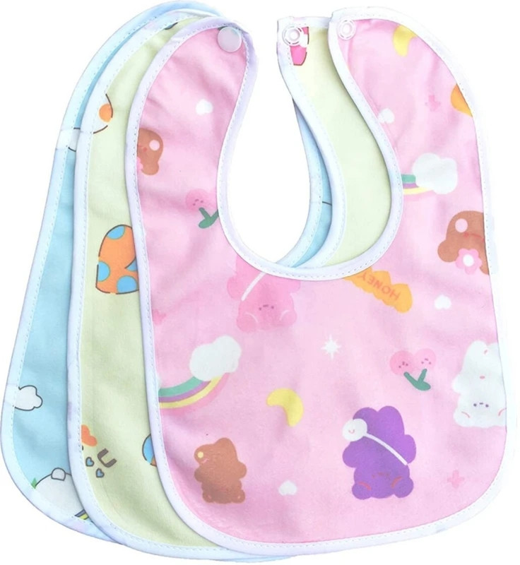 Little gg baby bibs Combo of 3 Deluxe Waterproof Baby Cotton Snack Bibs(Blue, Pink, pich)