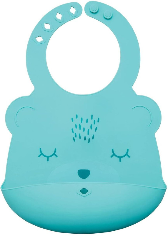 Tiny Twinkle Silicone Roll-Up Bib - Mint Bear - Waterproof Baby bib with Adjustable Size Neck(Mint Bear)