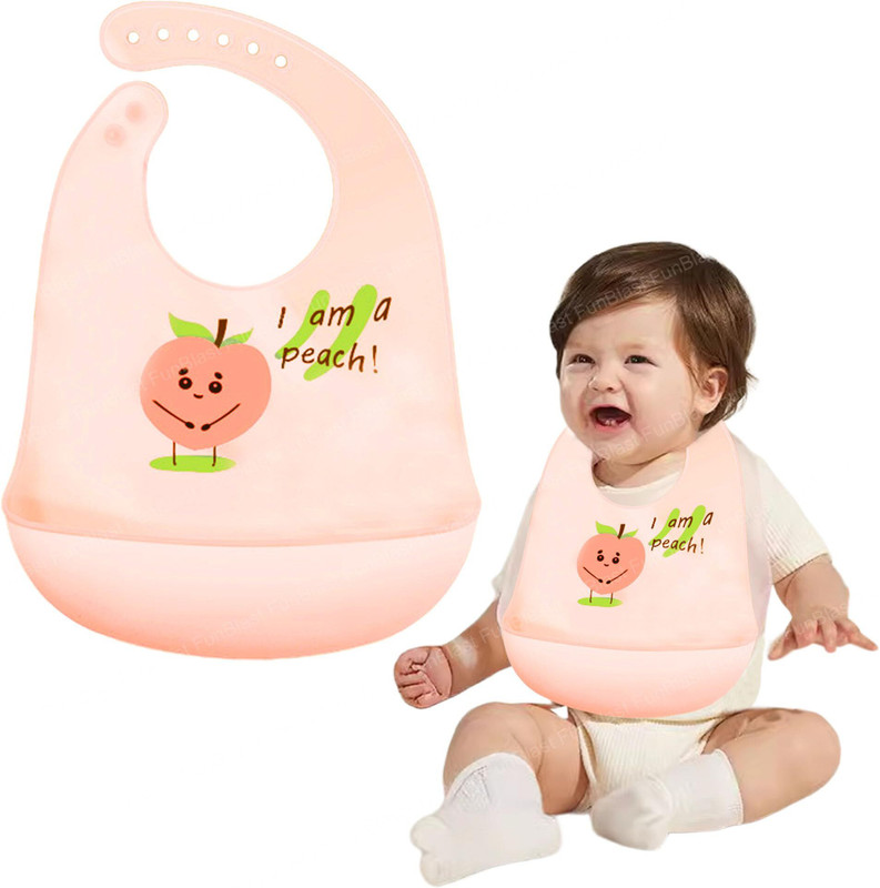 FunBlast Baby Bib for Feeding & Weaning, Silicone Bib with Adjustable Strap for Kids(Peach)