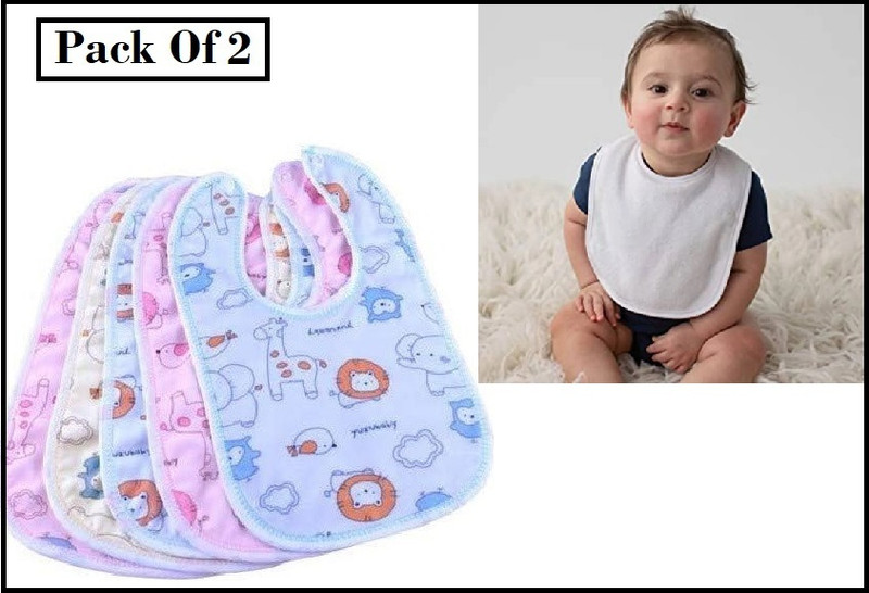 Buyer Choice 2 Pcs Waterproof Organic Multicolored Cotton Baby Apron Bibs With Quick Dry(Waterproof Baby Bibs in Cotton with Plastic Back)