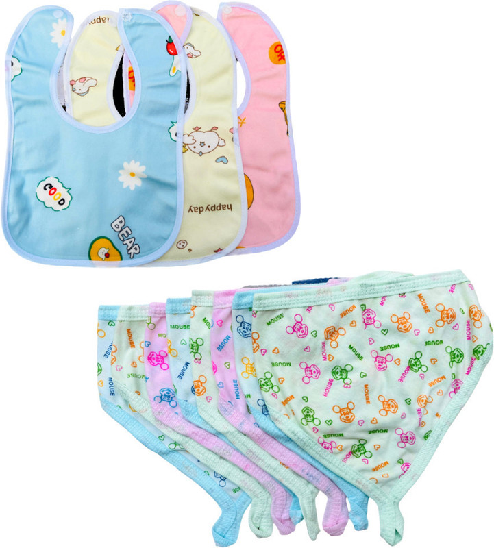 Paandri new born baby combo gift set (3 bibs - 8 langot)(Multicolor)