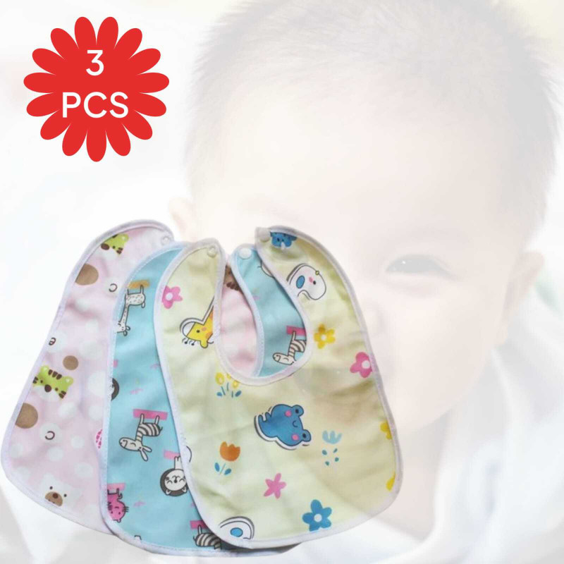FUKU Soft Layers Machine Washable Burp Newborn Slobber Cloth Large Muslin Baby Bibs(3 Pcs Random Printed Crystal Velvet Cotton Washable, Anti-Bacterial, Sustainable)