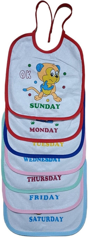 SWASUM Cotton Waterproof Multi Color 7 Days Baby Bibs Monday to Sunday Bibs (Pack of 7)(Multicolor)