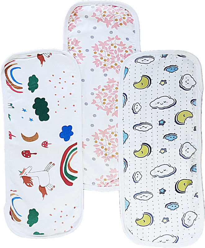 Mammachamp Organic Muslin Burp Cloth/Bibs/Napkins/Burpies (18 x 6 inch)(Pack of 3)(White)