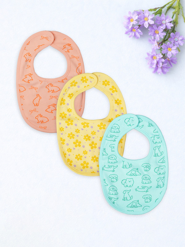 KIdbea Organic Cotton Bibs (Pack of 3) – Soft, Adjustable & Absorbent(Pink, Yellow & Blue)