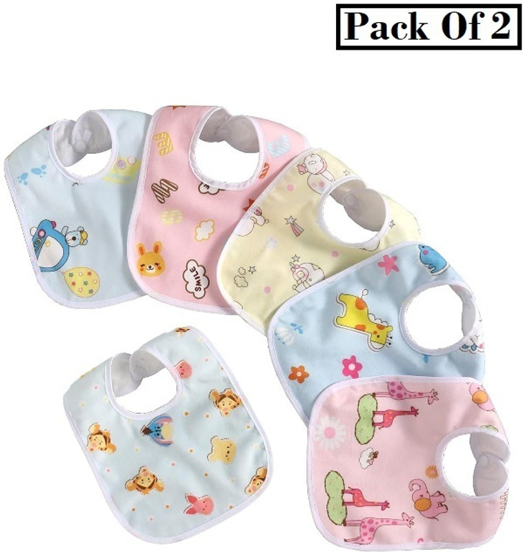 FUKU 2 Waterproof Super Soft Cotton Daily Use Feeding Bibs Stylish Trendy Fashionable(Multicolor)