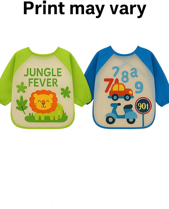 KIDS BASIC Waterproof Full Sleeve Bibs for Babies & Toddlers (Pack of 2, Print May Vary)(Blue And Green)