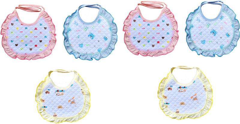 Baby Shopiieee Baby Round Shaped Bibs | Frill Bibs for Babies/Infants | Stylish Printed Baby Bib Apron | Pack of 6 Bibs(Multicolor)