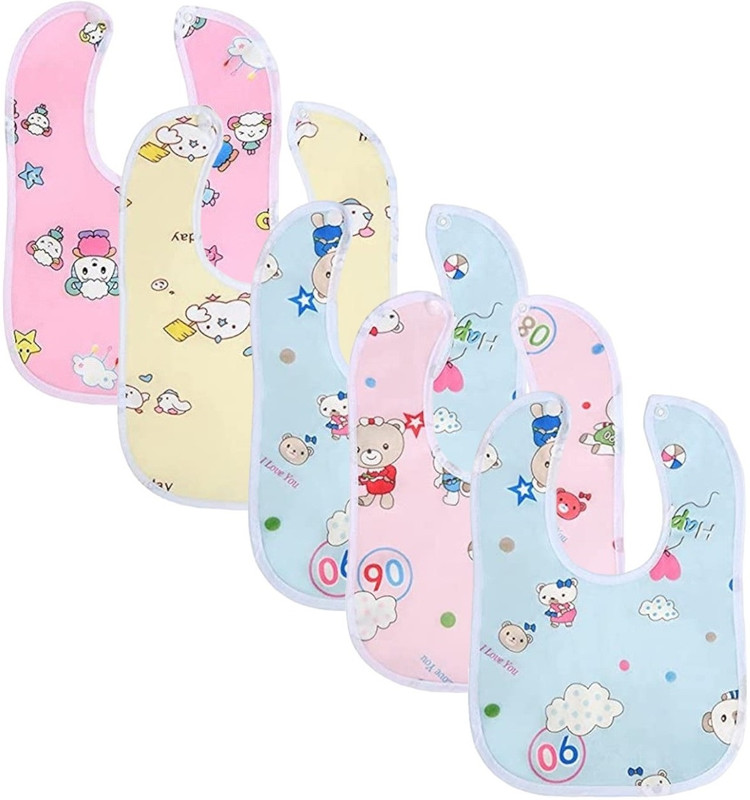 RB Point Waterproof Baby Bibs with Food Catcher Pocket, Soft(Multicolor-1)