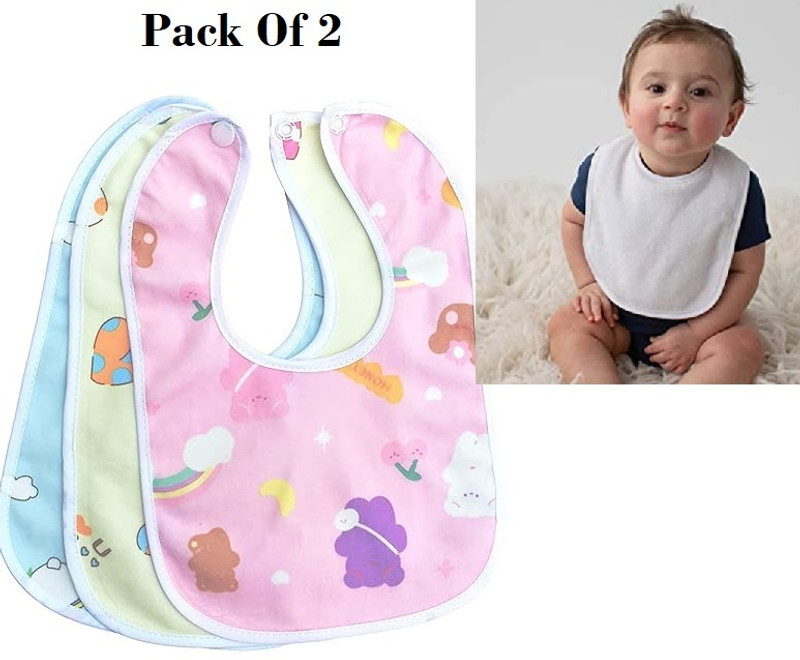 Buyer Choice (Pack Of 2) New Born Baby Fast Dry, Double Layered , Water Proof Cotton Bibs(Waterproof Baby Bibs in Cotton with Plastic Back)