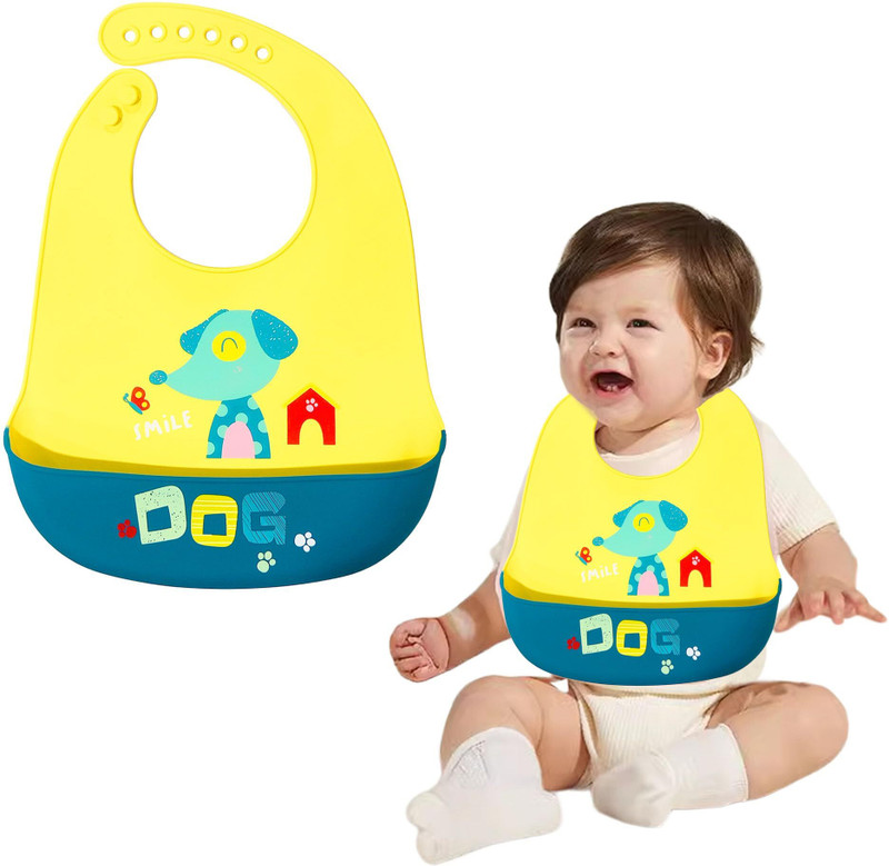FunBlast Reusable Silicone Baby Bib, Waterproof Baby Bib for Feeding & Weaning(Dog)