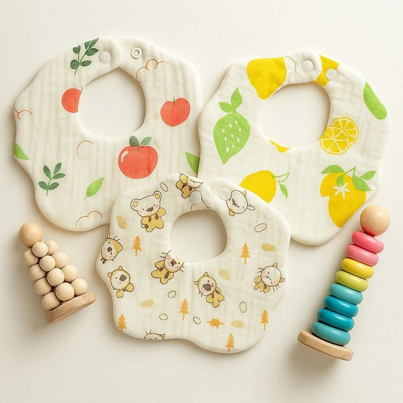 HONOR YOUR HOME 6 Layer Muslin Baby Bib (Pack of 3) | Pure Cotton, Ultra Soft & Skin-Friendly(Multicolor)