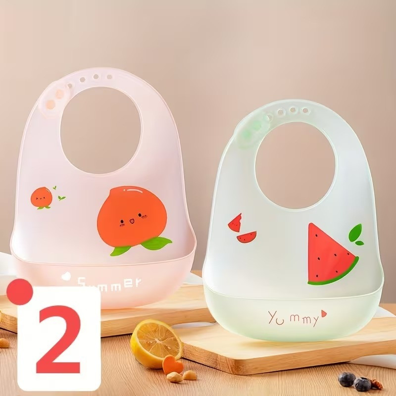 Goyoku Baby Soft Silicone Feeding Bib with Food Catcher | Waterproof Adjustable Bib(New 2PCS)