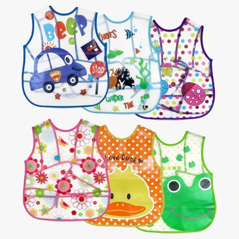 EssCubes Enterprise Cartoon Animal Adjustable Waterproof Reusable Plastic Silicone Baby girl & boys(Bibs Apron for Lunch Dinner Breakfast Feeding Babies Unisex fast dry Mix Color)
