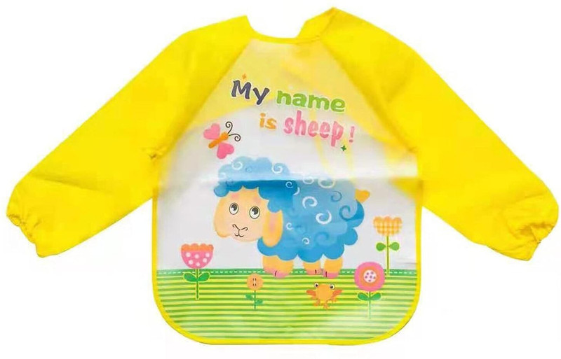 FIRST TREND Baby Bibs, Long-Sleeved Waterproof Children's Feeding Apron Cartoon Print Babies(Yellow Sheep)