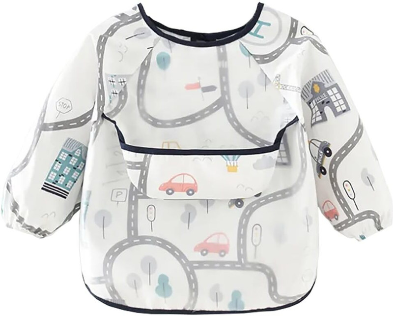 SYGA Baby Bibs Sleeves Waterproof Feeding Bibs Infant Toddler-Road Driving, 1-3 Years(Road Driving)