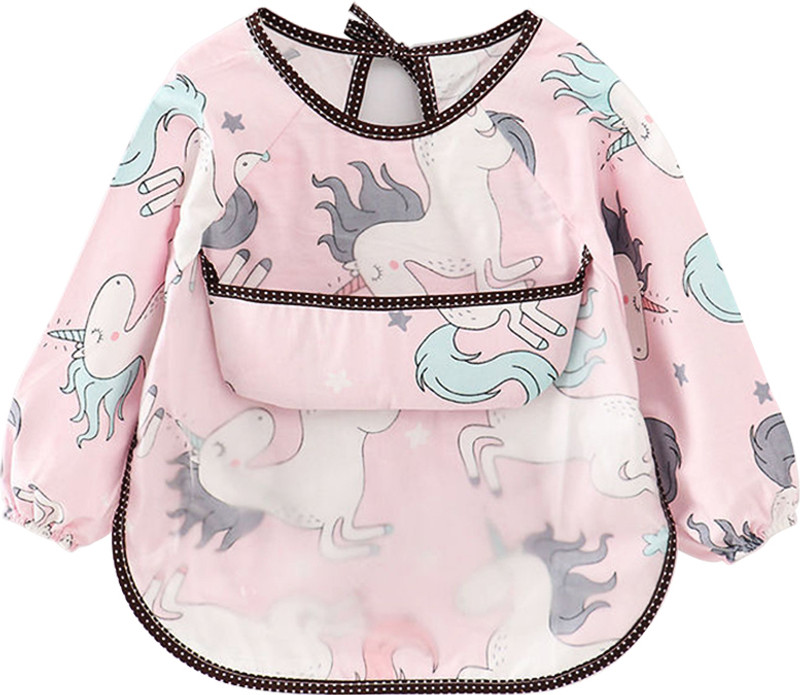 gustave Sleeved Bib Baby Bib with Pocket Bibs Boys Girls 6-13 Months Waterproof Smock(Pink)