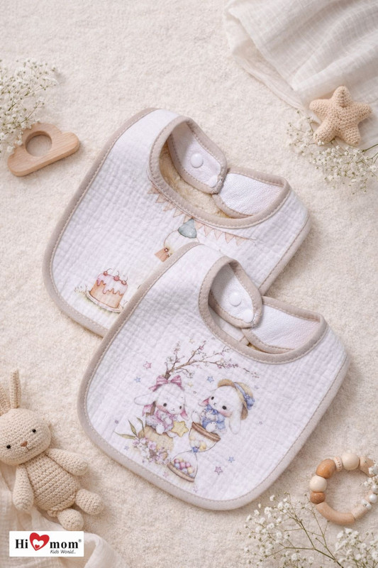 HI MOM Baby Bib Waterproof Apron Soft & Absorbent Feeding Bib for Newborn Babies/Infant(Printed White2)