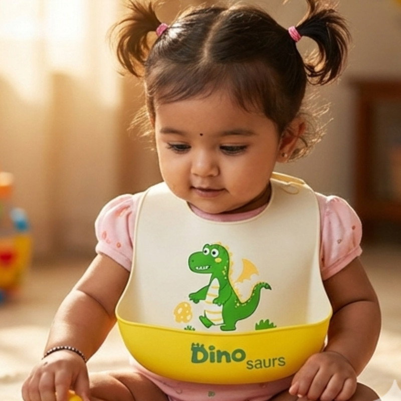 Charmpeak Spill Proof Silicone Baby Feeding Bib with Deep Pocket Waterproof Material(Multiclor)