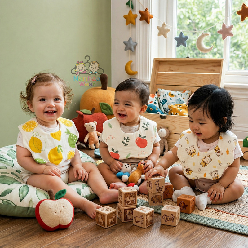NANHAA WEAR Baby Muslin Bib(Cream)