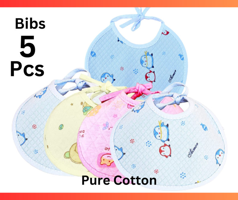 Bouchic Newborn baby Bibs with premium quality Soft cotton. Pack of 5(Multicolor)