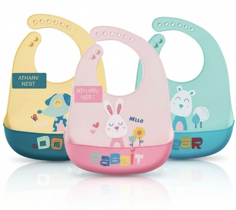 FLENGO Premium Silicone Bib for Feeding kids & Toddlers, BPA free(Random Color)