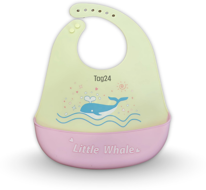 tag24 Silicone Baby Bib Little Whale Design|Adjustable, Waterproof,Pocket for Feeding(Yellow & Pink)