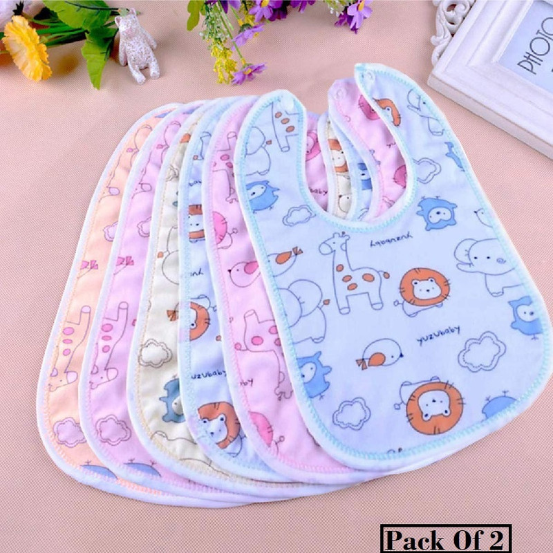 Buyer Choice 2 Soft Cotton Washable & Reusable Highly Absorbing/Comfortable& Easily Baby Bibs(Waterproof Baby Bibs in Cotton with Plastic Back Pack of 2)