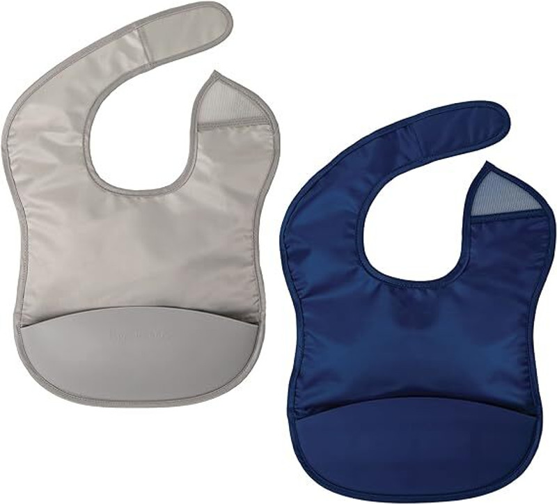 Tiny Twinkle Silicone Pocket Bib,Waterproof bib with Silicone Pocket,6-24 Months(Pack of 2)(Grey, Indigo)