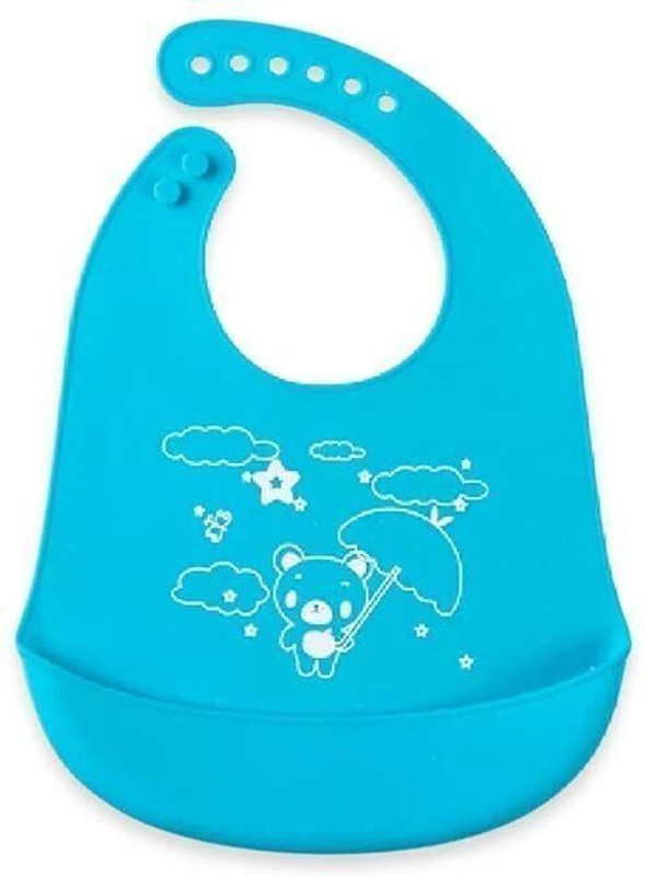 FLENGO BabyCartoon Printing Waterproof Silicone Bib Rice Pocket(Blue)