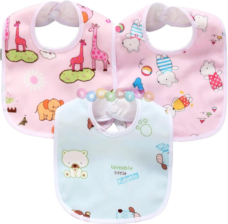 Sample Baby Button Bibs Pack of 3 Soft Cotton Waterproof Feeding Bib Set for Infants(Multicolor)