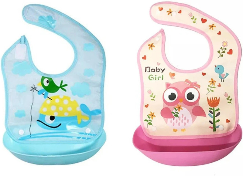 Patre In Baby Bibs for Feeding. Waterproof, 100% Food Grade Silicone Material. Pack Of 2(Multicolor)