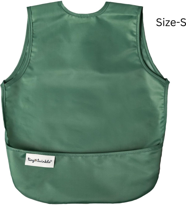 Tiny Twinkle Mess Proof Baby Apron Travel Bib for Baby Eating-S(Olive Green)