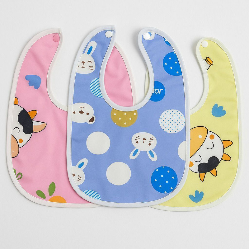 NANHAA WEAR Baby Super Soft, Daily Use Velvet Button Bib | Unique Designs Pack Of 3(Pink, Blue, Yellow)