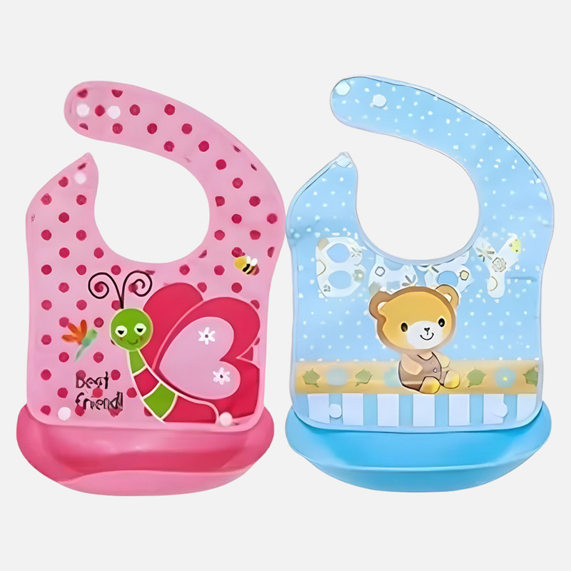 YOS TRENDZ Detachable Waterproof Silicon Apron Bibs for kids (set of 2) Random(Pink, Light Blue)
