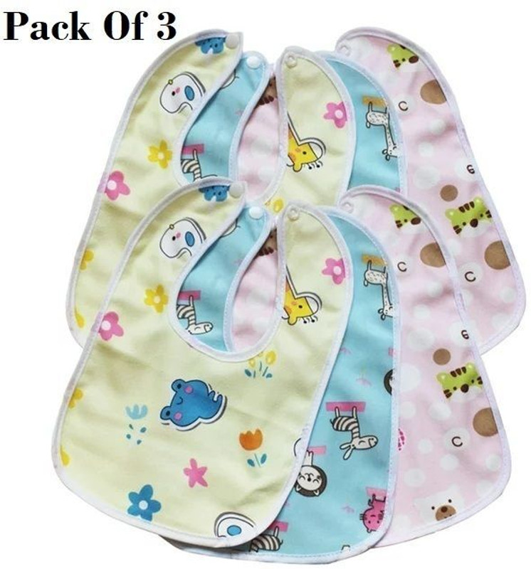 EMPOISON (Pack Of 3) Baby Bib Super Soft Cotton Daily Use,Velcro Bibs For Baby Appron(Multicolor)