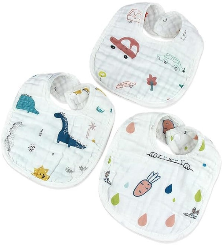 closecret Baby Muslin Cotton Feeding Bib Set – Soft Absorbent Waterproof Baby Bibs(White)