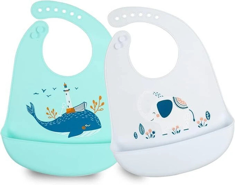 TONY STARK Baby Silicone Feeding Bib Food Catcher| Adjustable & Waterproof Apron for Babies(Multi Color, Pack of 2)