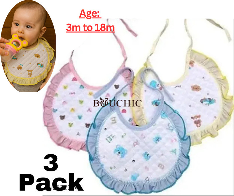 Bouchic Soft Cotton Frill Bib Apron For Babies Pack of 3(Multicolor)