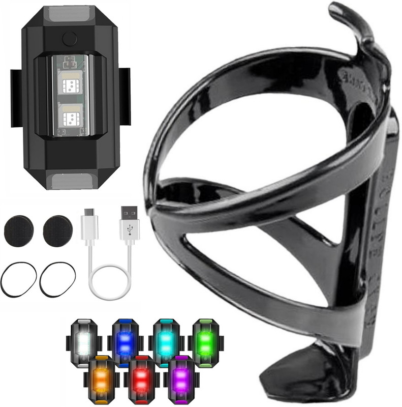 DSTECHBAR Bicycle Bottle Holder with Universal Safety Small Light 7 Colors, 30 Modes Bicycle Bottle Holder