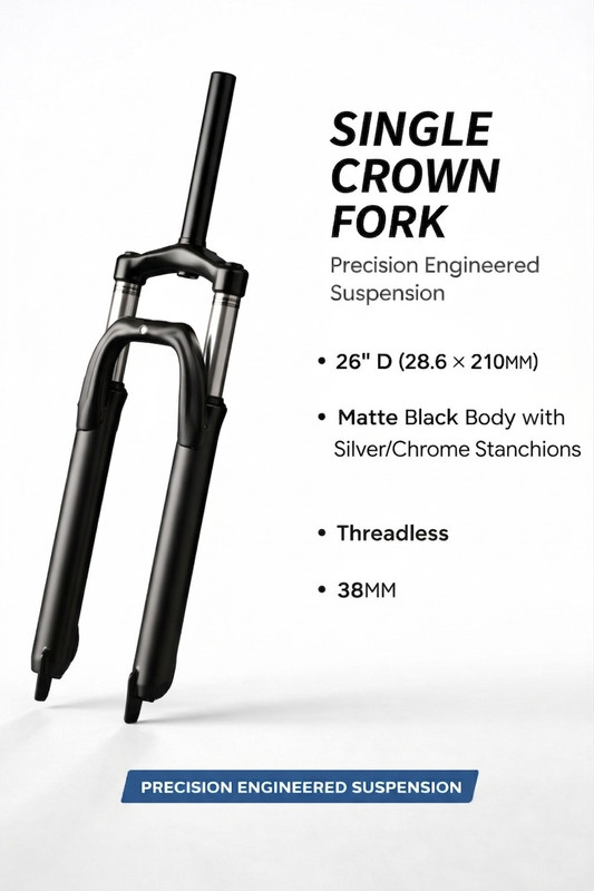 Furix Single Crown Threadless Suspension Fork 26'' for Mountain Bike, 38mm Stanchions Steel Mountain Bike Bicycle Fork(BLACK 100 mm)