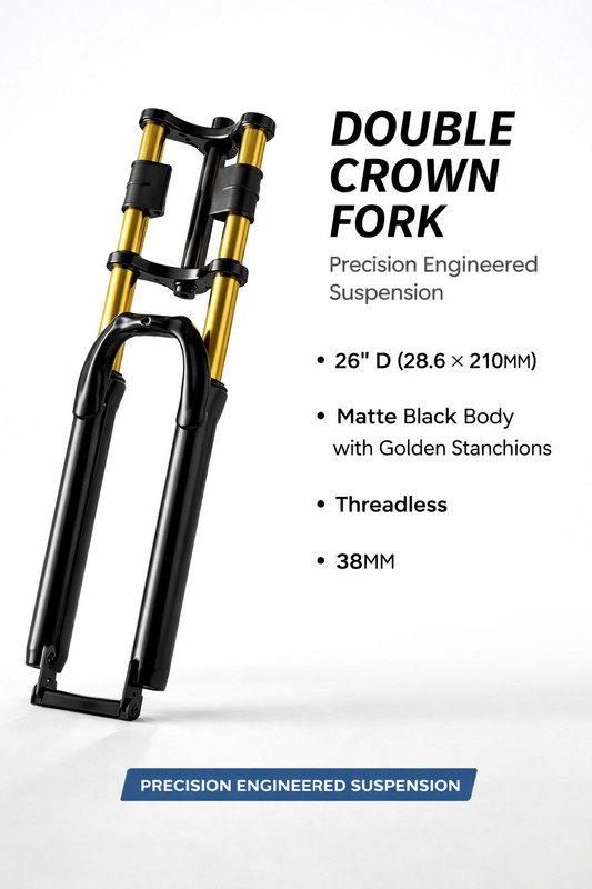 Furix Double Crown Suspension Fork for 26" MTB - Matte Black & Gold (Threadless,38mm) Steel Mountain Bike Bicycle Fork(BLACK 45 mm)