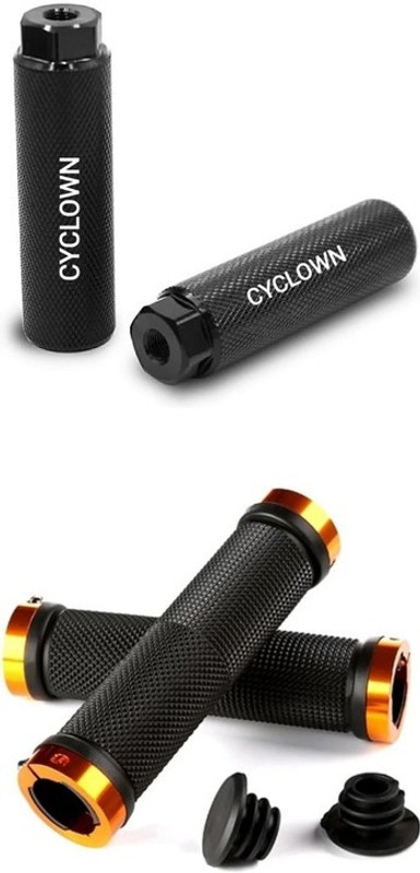 CYCLOWN COOL GOLDEN COLOR HANDLE GRIP SET WITH 2 PCS AXLE LONG TYPE FOOT REST. Bicycle Handle Grip(130 mm)