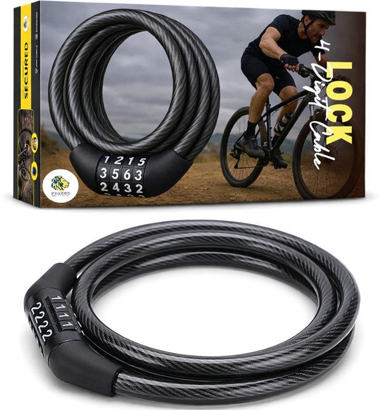PRO365 Premium 4 Digit Combination Cycle Lock|High-Strength|Steel Wire|PVC Coating Cycle Lock
