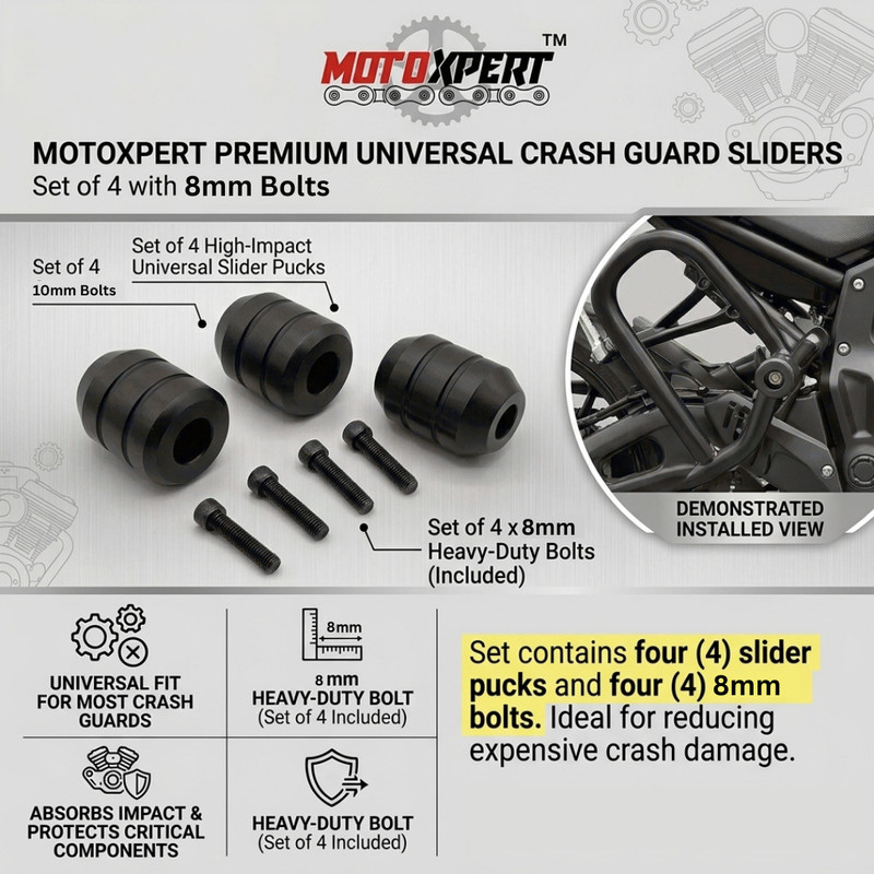 MotoXpert 4 Pieces 8mm Crash Guard Sliders(Universal For Bike)