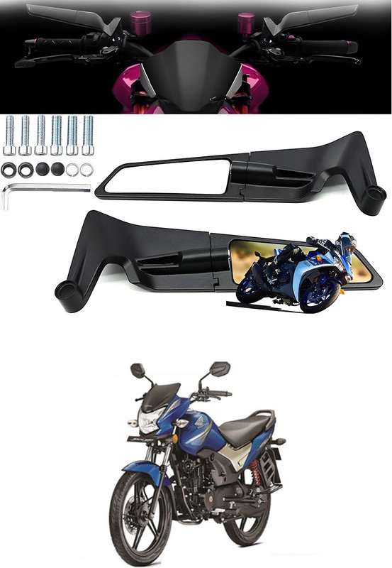 GONAMA Motorcycle bike Rearview Mirror Stealth Wind Wing`Side Adjustable Mirror sg358 Handle Bar Grip For Universal For Bike Universal For Bike(Pack of 2)