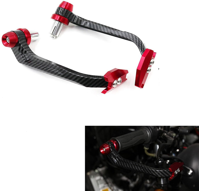 ASRYD Bike Handlebar Hand Protector Carbon Color Metal Body Heavy Hand Protection Red Handlebar Hand Guard(KTM, Yamaha, Hero, Honda, Hyosung, Ducati, TVS, Harley Davidson, BMW Motorrad, Aprilia, Suzuki)