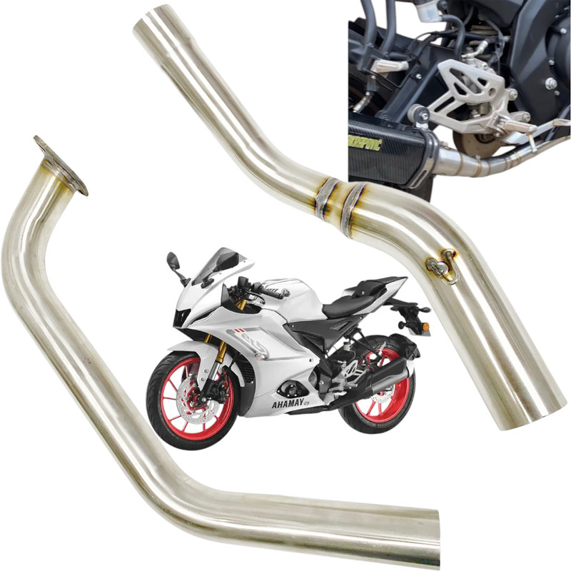 Dhe Best Bike Silencer Pipe Muffler Pipe Exhaust Bend Pipe for Yamaha R15 V4 Yamaha NA Full Exhaust System(Stainless Steel)