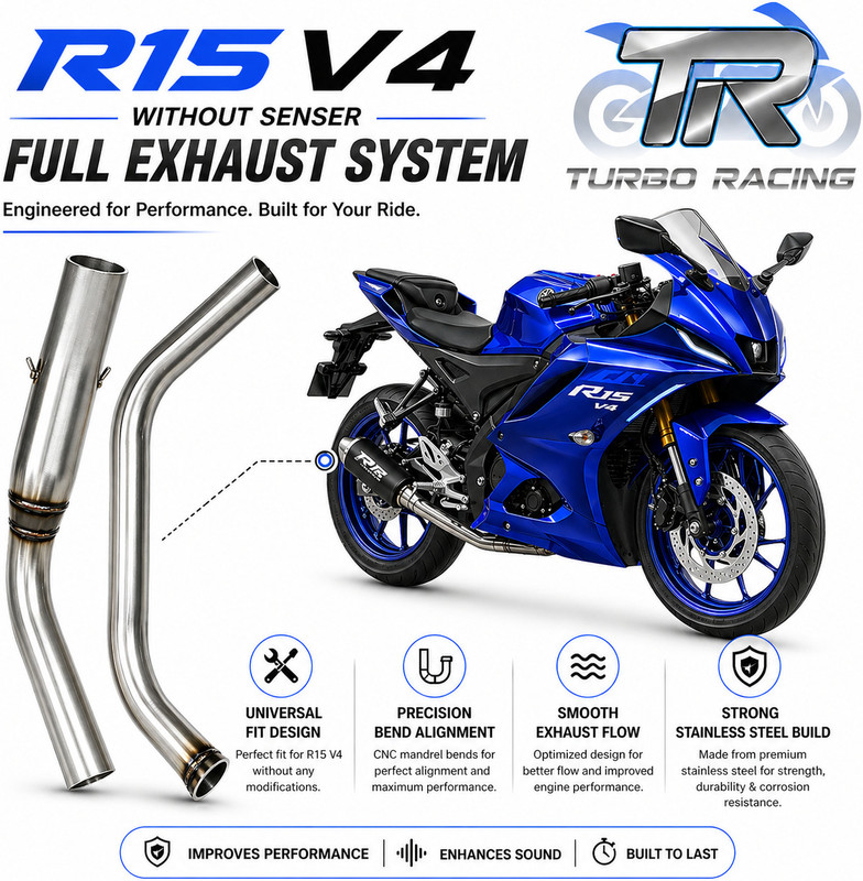 turboracing R15 V4 WITHOUT SENSER BEND PIPE FULL EXHAUST SYSTEM Yamaha R15 Full Exhaust System(Stainless Steel)