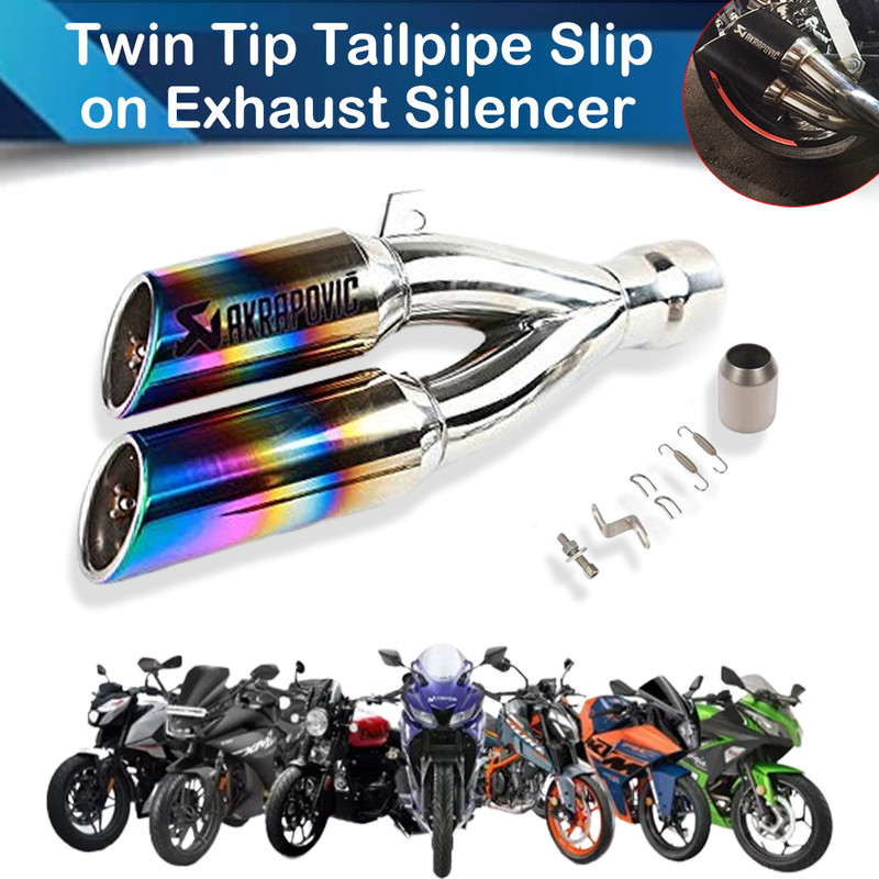 ASRYD Akrapovic double barrel exhaust Universal Stainless Steel Slip On Exhaust Universal For Bike Universal For Bike Slip-on Exhaust System(Stainless Steel)